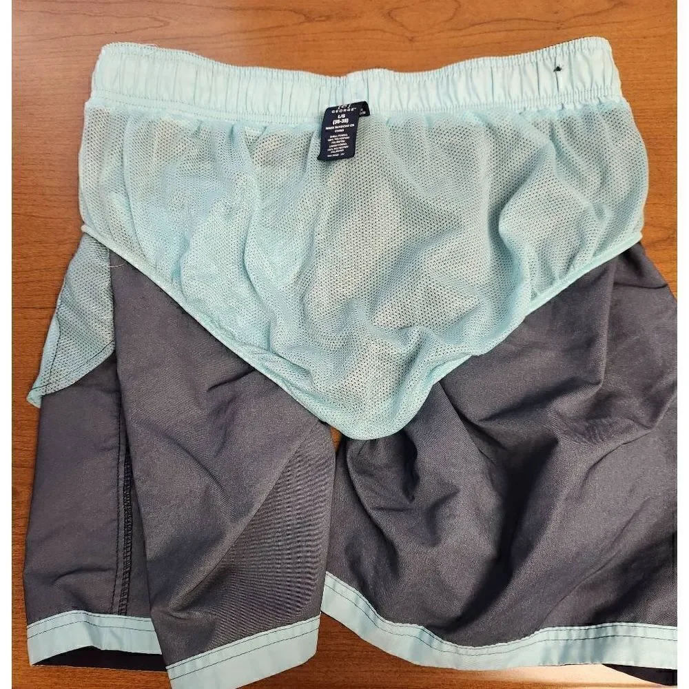 George mens large Navy swim trunks with light blue lining